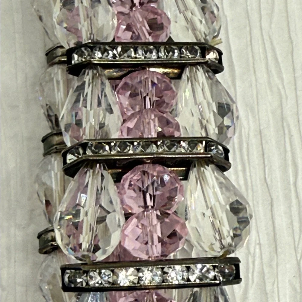 Beautiful Pink and Clear Crystal Stretch Bracelet rhinestone gun metal spacers